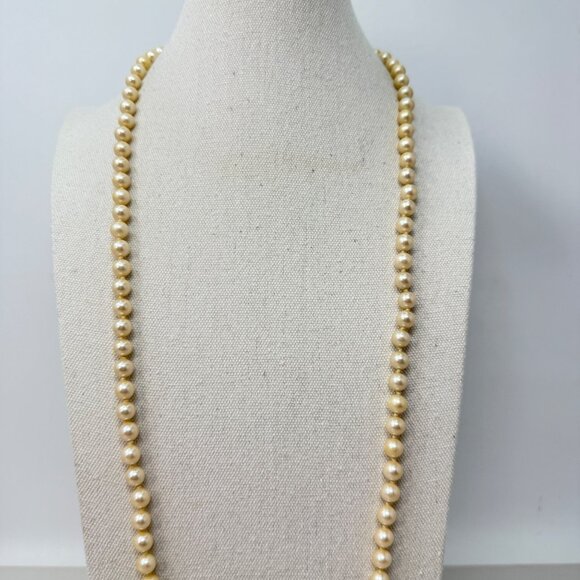 Vintage Marvella Imitation Pearl Necklace Knotted Thread Long Length Signed - Picture 6 of 13